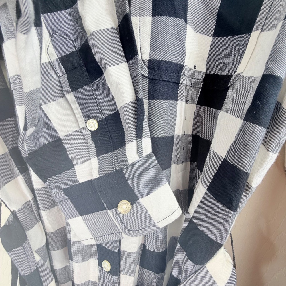 Lauren Ralph Lauren Buffalo Plaid Cotton Shirt Dress Black White 6 Preppy Midi - Picture 8 of 14